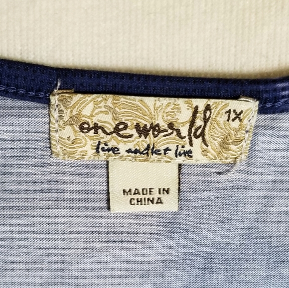 NWT One World Blue Shibori Tie-Dye Top Plus Size 1X Embellished Butterfly Sleeve - Picture 10 of 10